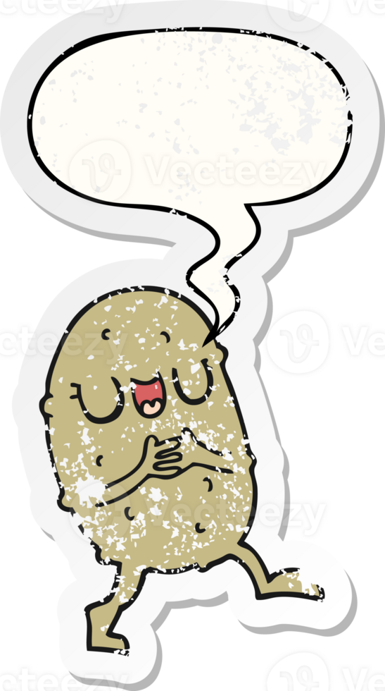cartoon happy potato with speech bubble distressed distressed old sticker png