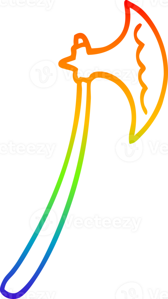 rainbow gradient line drawing of a cartoon axe png
