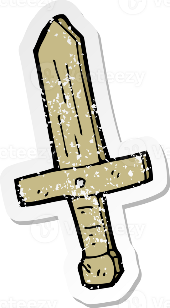 retro distressed sticker of a cartoon wooden sword png