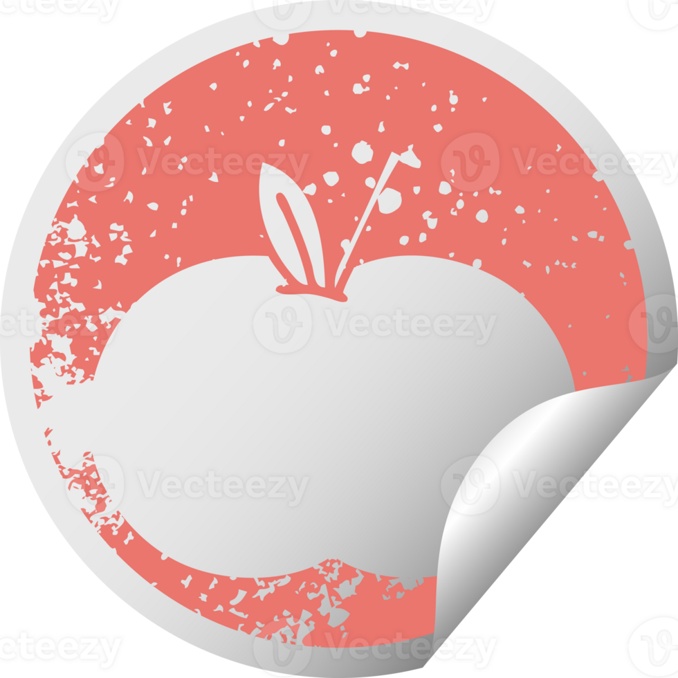distressed circular peeling sticker symbol of a juicy apple png