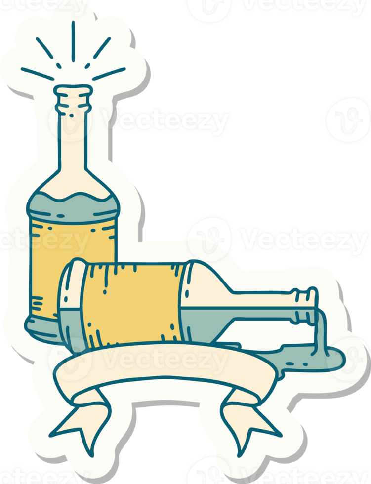 sticker of a tattoo style beer bottles png
