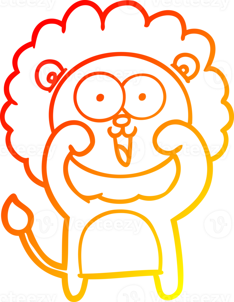 warm gradient line drawing of a happy cartoon lion png