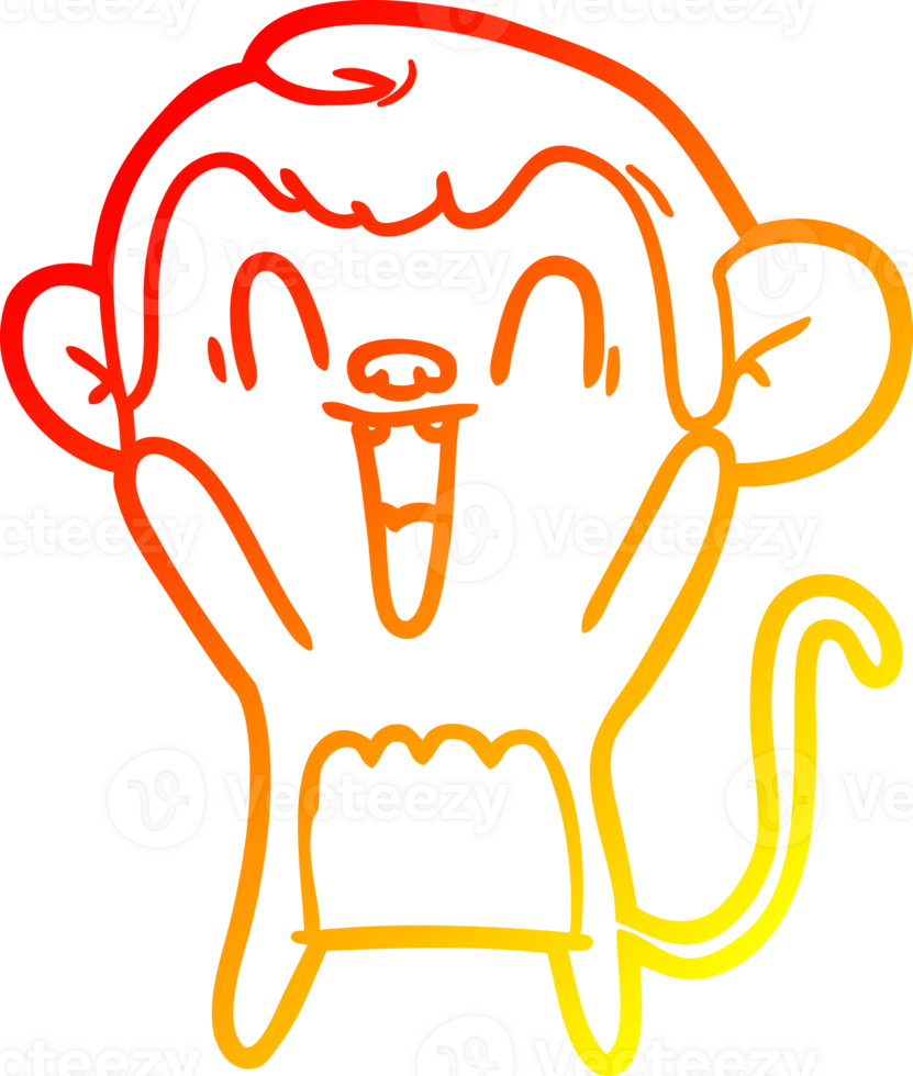 warm gradient line drawing of a cartoon laughing monkey png