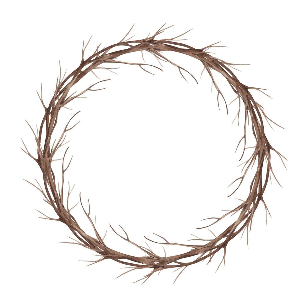 Wreath made of dry brown tree branches. Watercolor illustration in botanical style on isolated background. The wreath is suitable for cards, various holidays, invitations, weddings, banners, design. vector