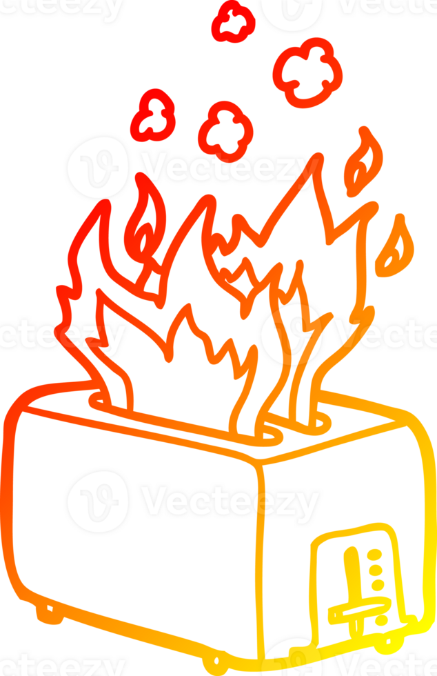 warm gradient line drawing of a cartoon burning toaster png