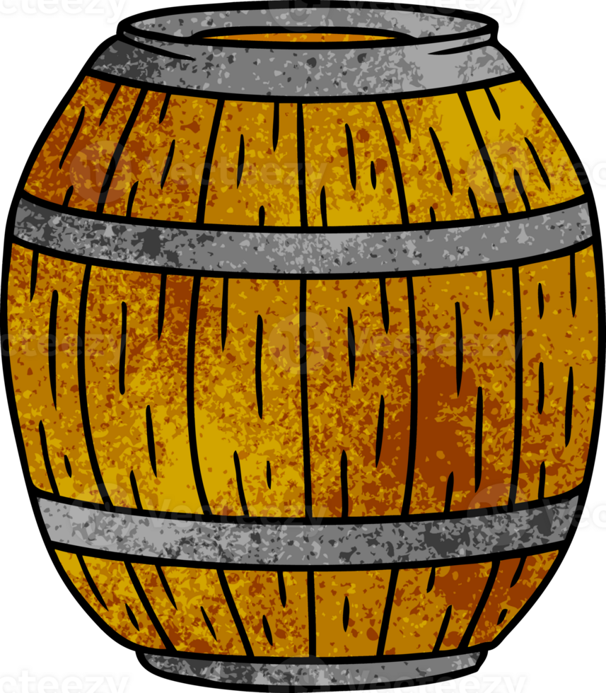 hand drawn textured cartoon doodle of a wooden barrel png