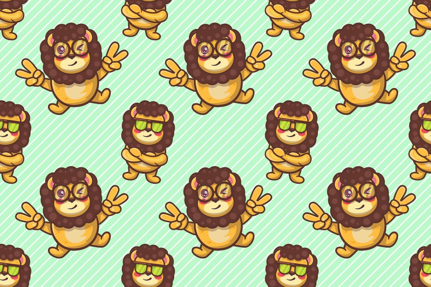 cute lion animal character seamless pattern illustration vector