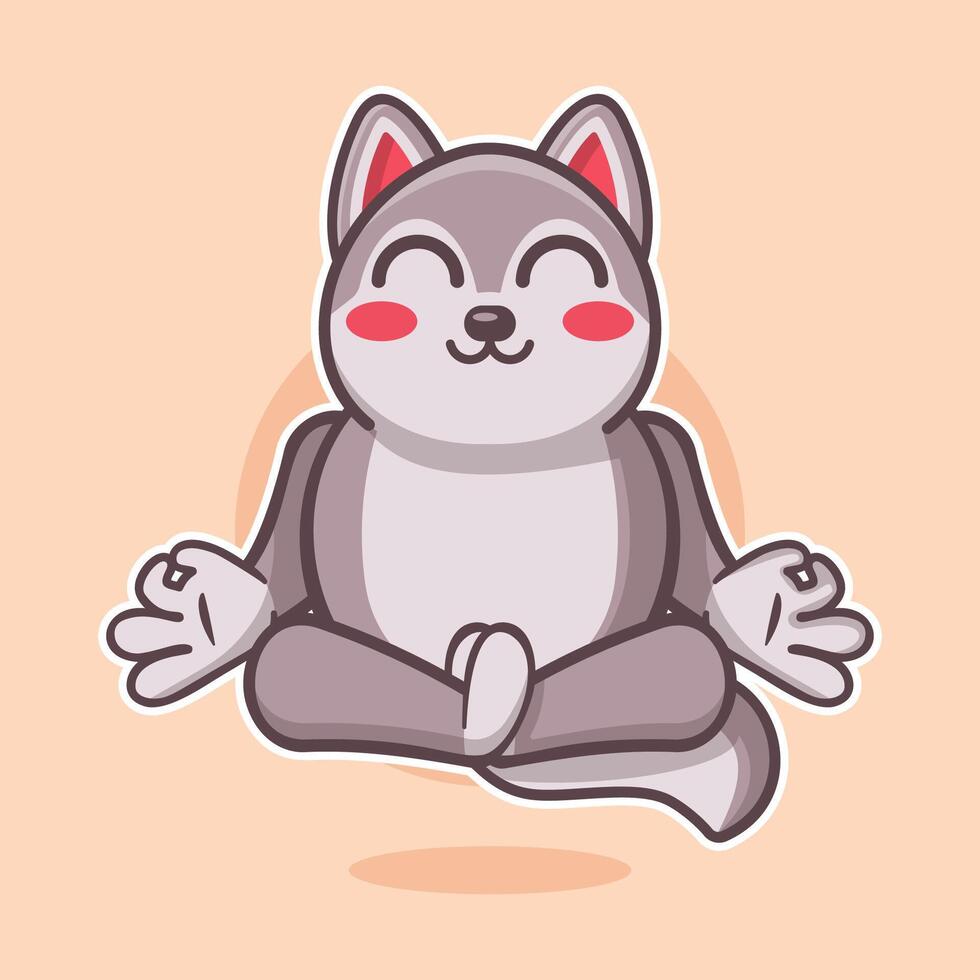 calm husky dog animal character mascot with yoga meditation pose isolated cartoon vector