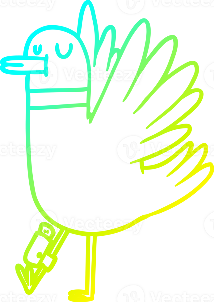 cold gradient line drawing of a cartoon flapping wood pigeon png