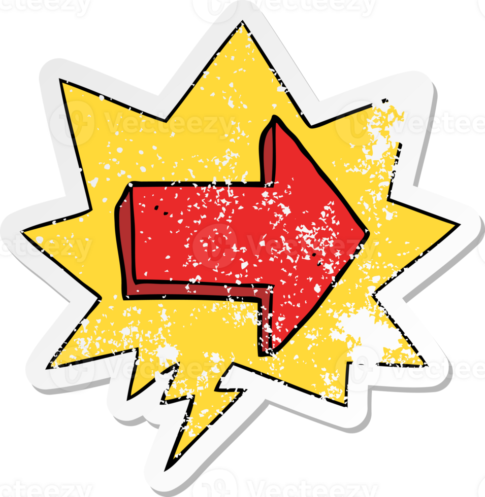 cartoon pointing arrow with speech bubble distressed distressed old sticker png