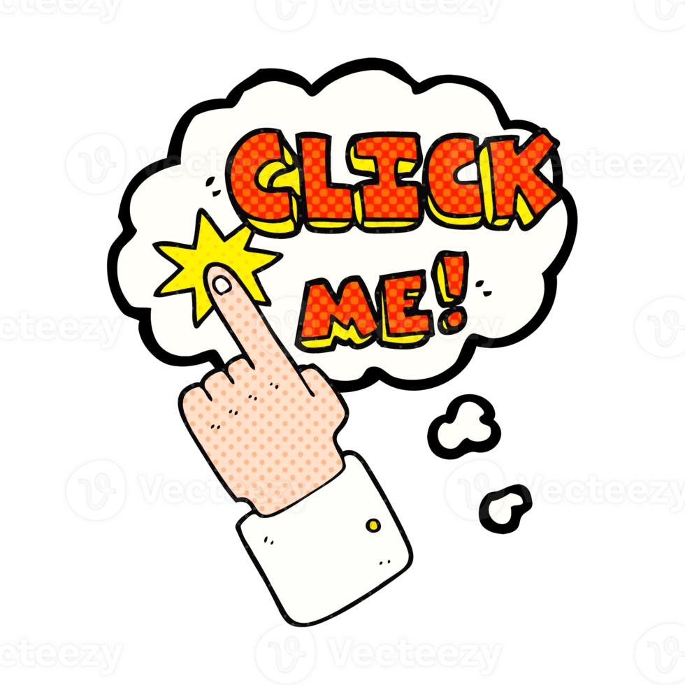 click me  hand drawn thought bubble cartoon sign png