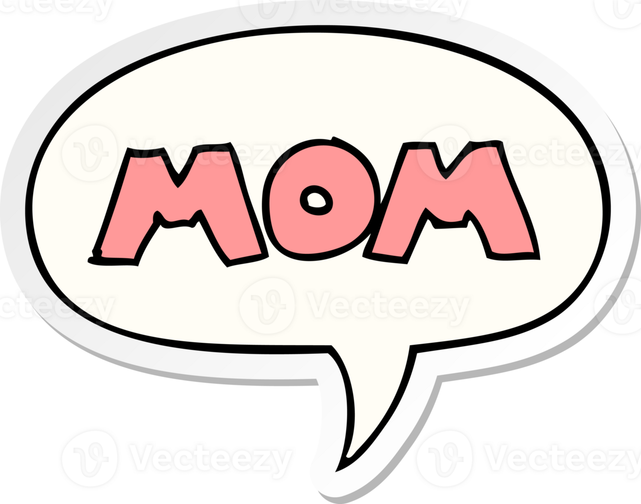 cartoon word mom with speech bubble sticker png