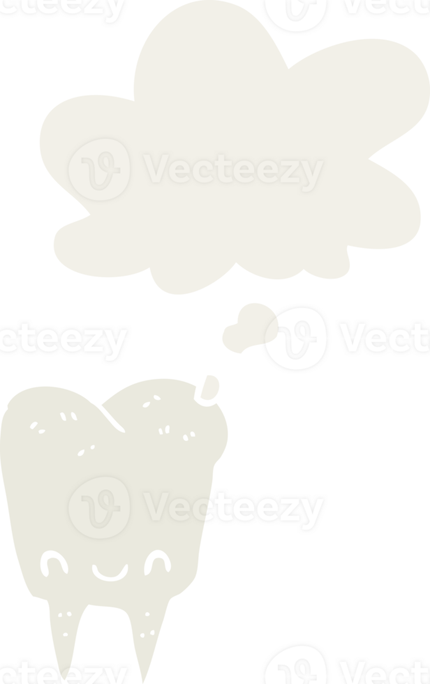 cartoon tooth with thought bubble in retro style png