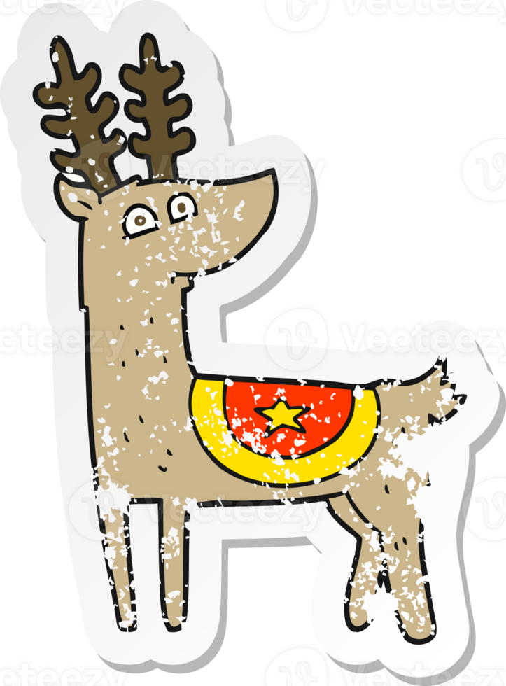 retro distressed sticker of a cartoon reindeer png