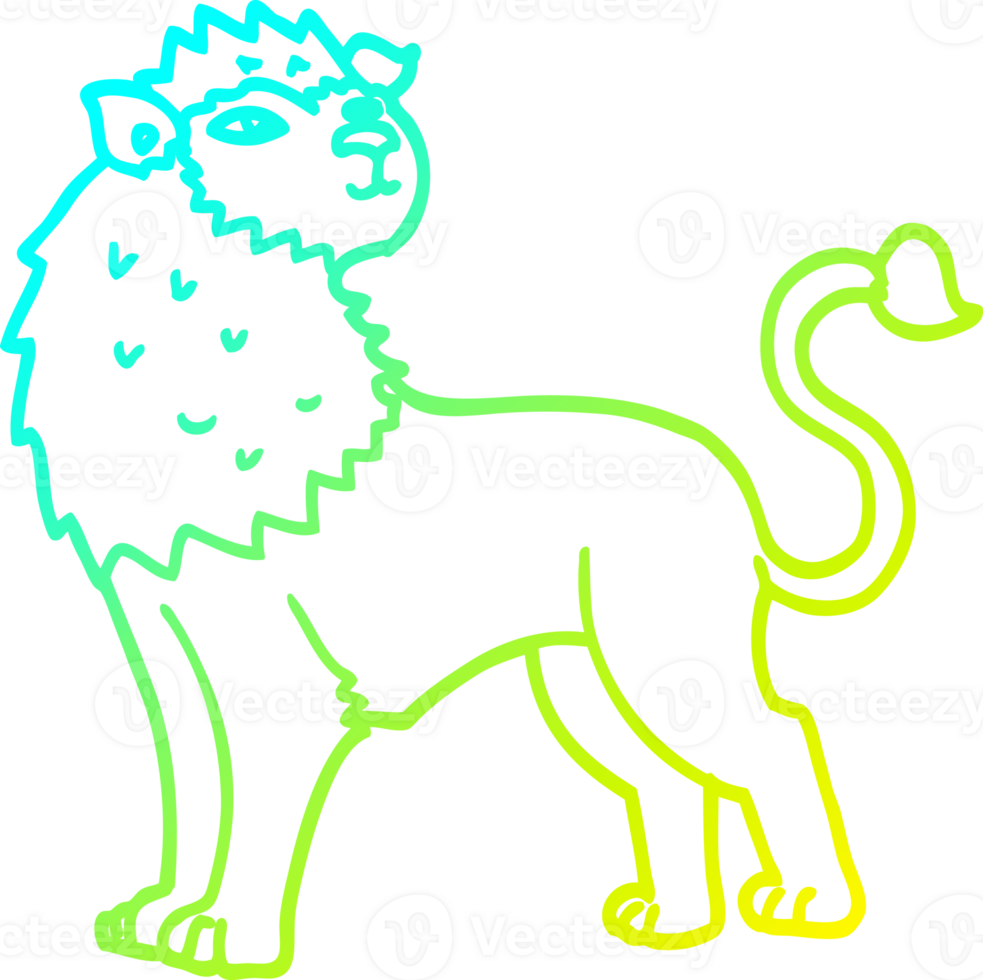 cold gradient line drawing of a cartoon lion png