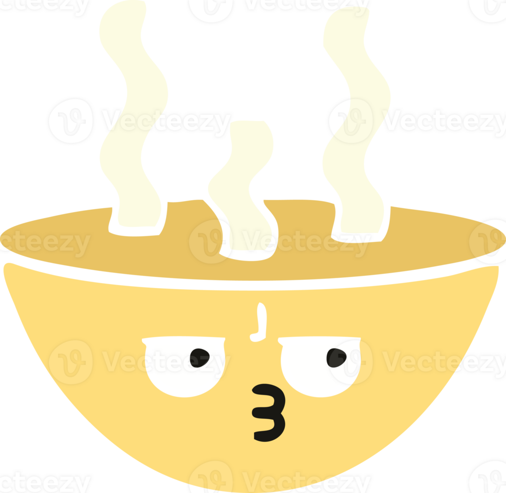 flat color retro cartoon of a bowl of hot soup png