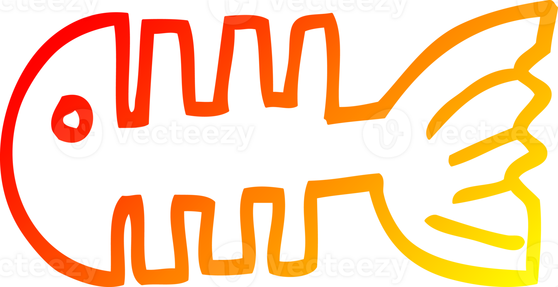 warm gradient line drawing of a cartoon fish bones png