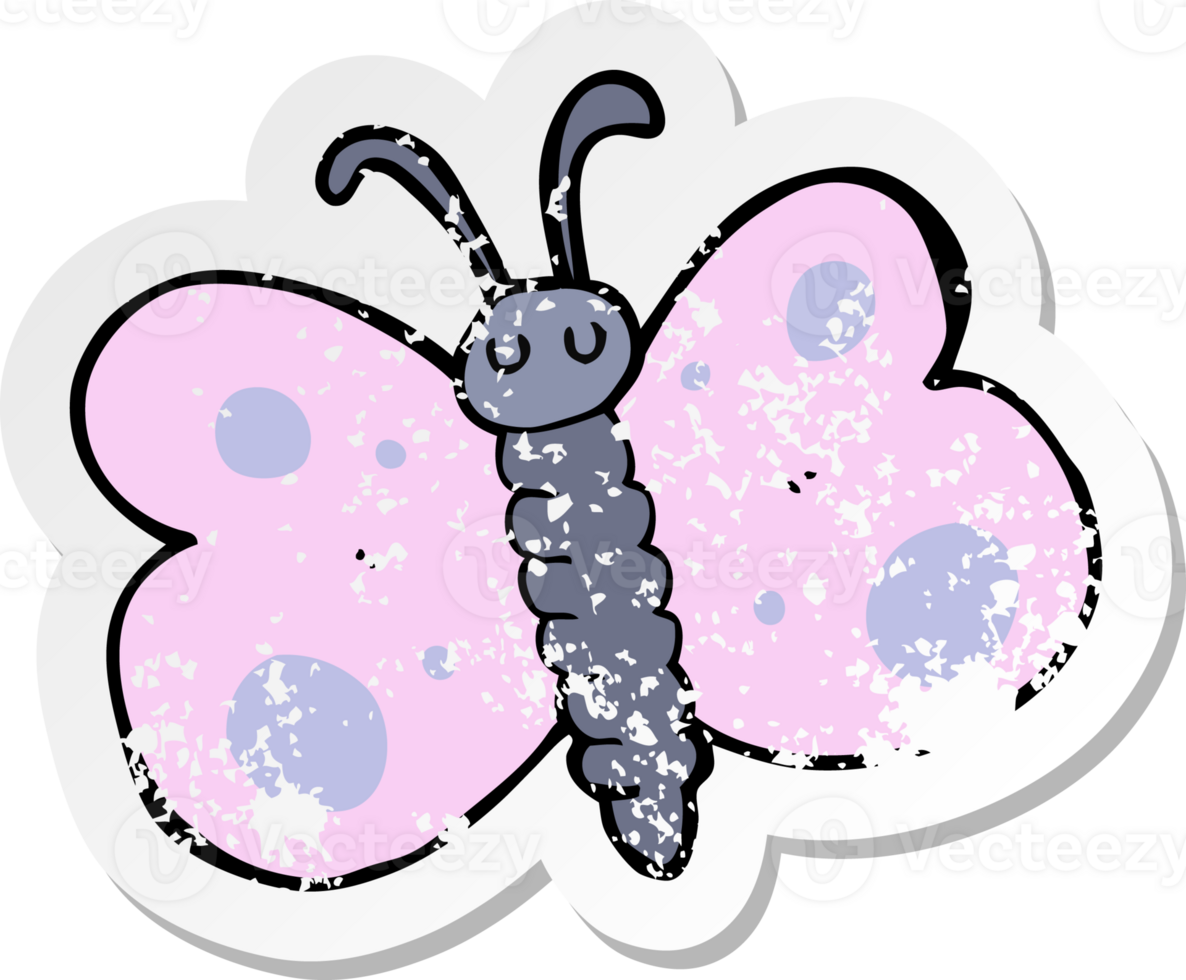 retro distressed sticker of a cartoon butterfly png