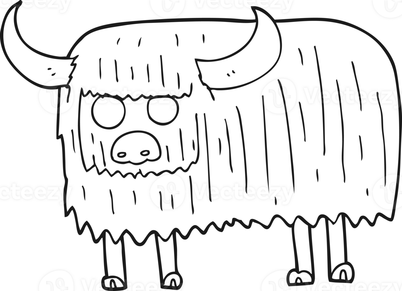 hand drawn black and white cartoon hairy cow png