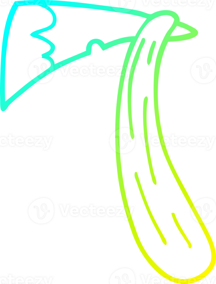 cold gradient line drawing of a cartoon bloody axe png