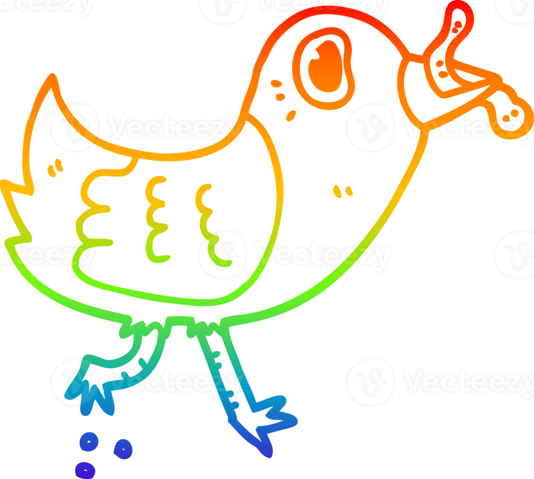 rainbow gradient line drawing of a cartoon bird with worm png