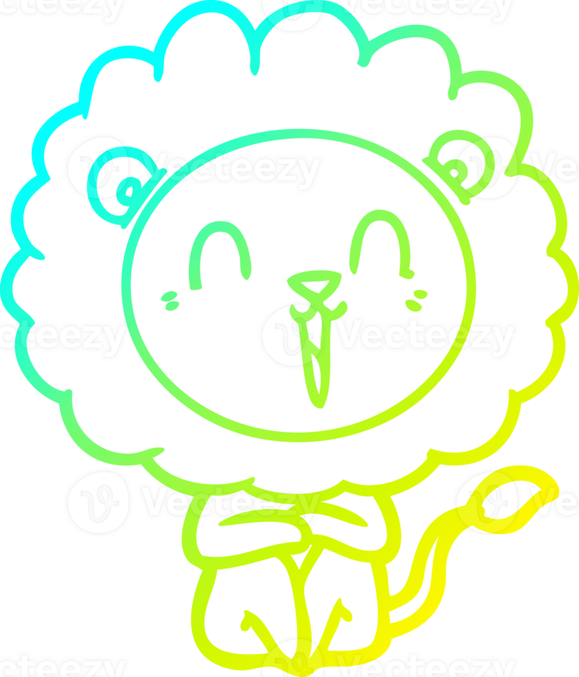cold gradient line drawing of a laughing lion cartoon png