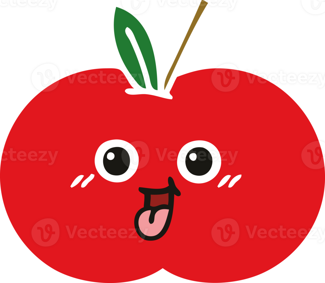 flat color retro cartoon of a red apple png