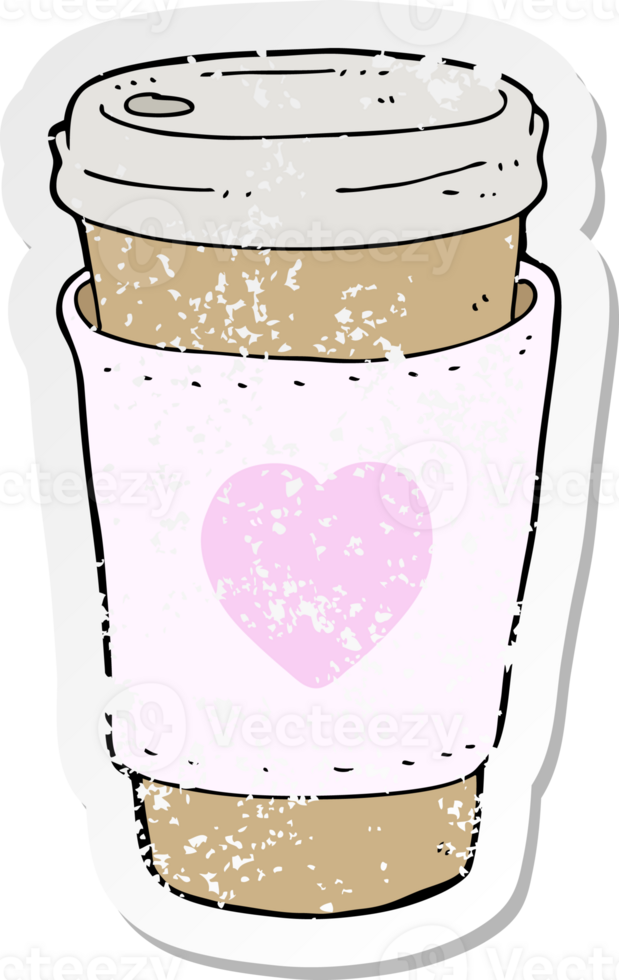 retro distressed sticker of a cartoon I love coffee cup png