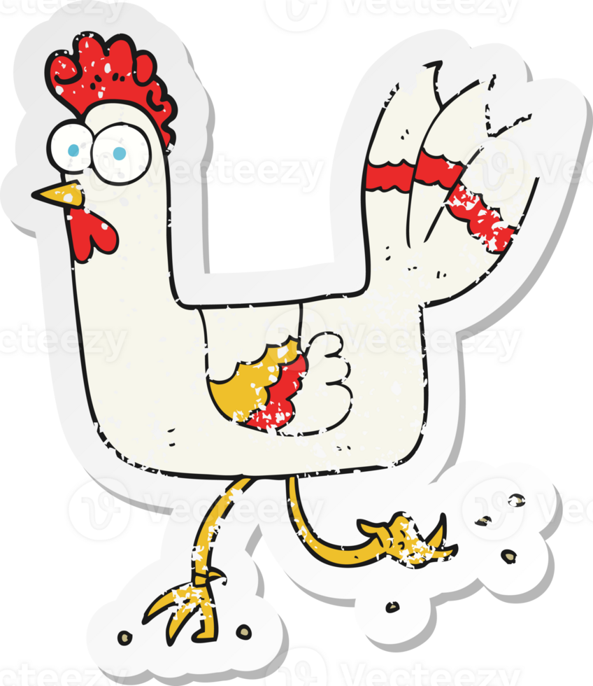 retro distressed sticker of a cartoon chicken running png