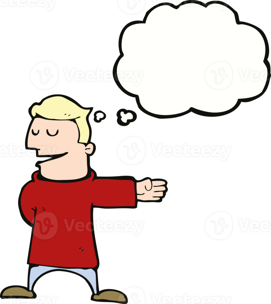 cartoon man gesturing direction with thought bubble png