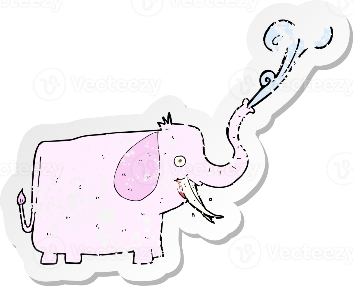 retro distressed sticker of a cartoon happy elephant png