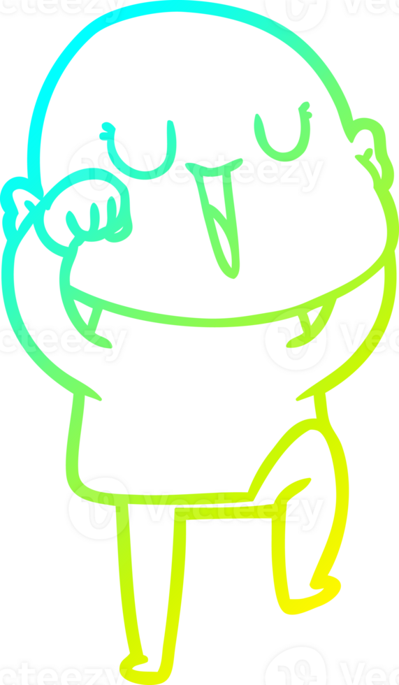 cold gradient line drawing of a happy cartoon bald man png