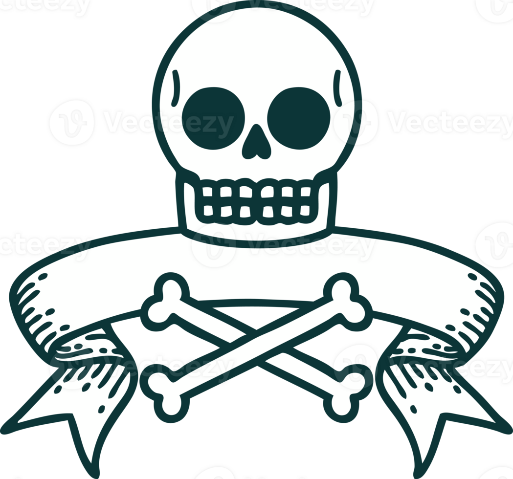 traditional tattoo with banner of a skull png