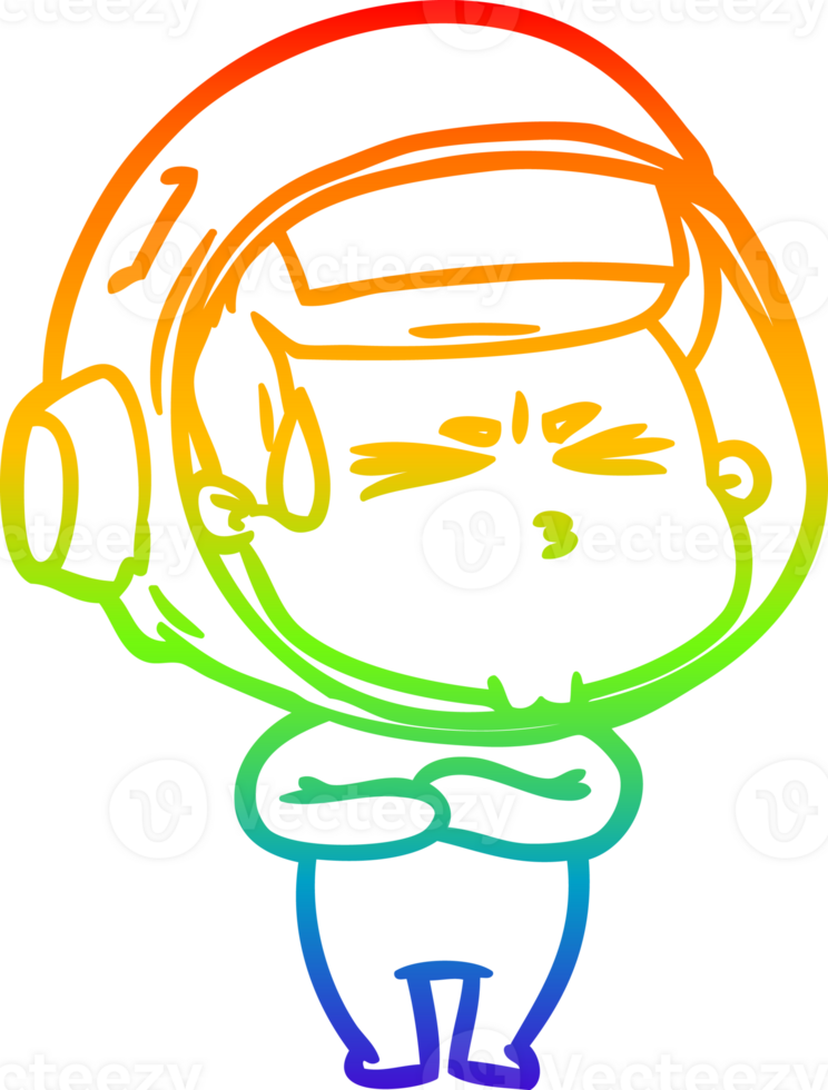 rainbow gradient line drawing of a cartoon stressed astronaut png