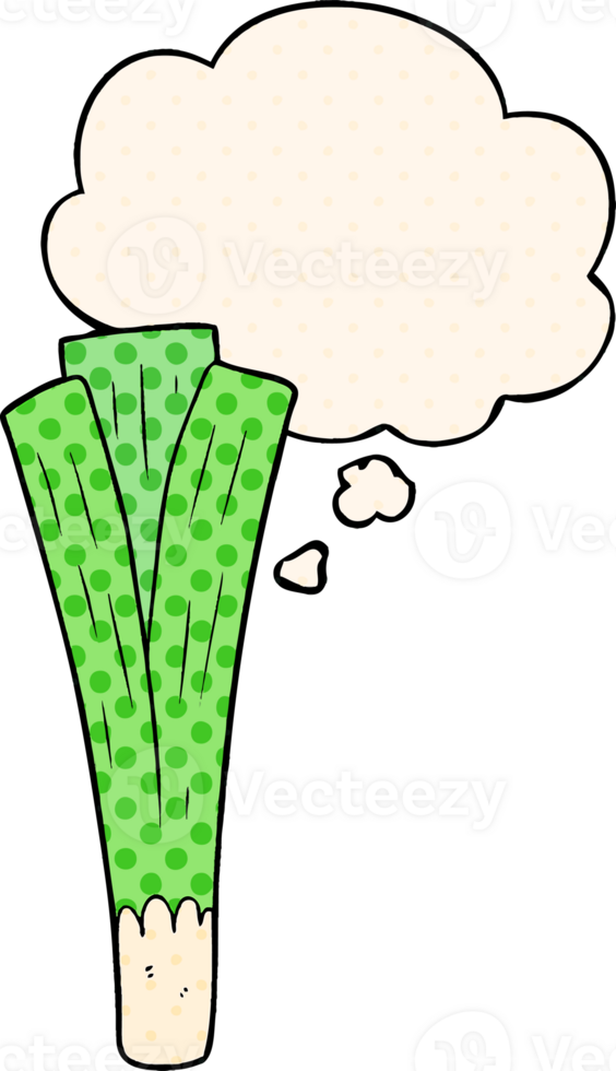 cartoon leek with thought bubble in comic book style png