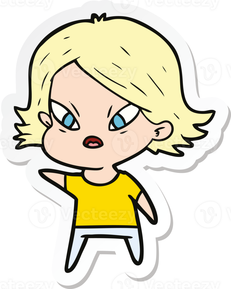 sticker of a cartoon stressed woman png