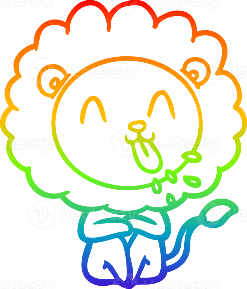 rainbow gradient line drawing of a happy cartoon lion png