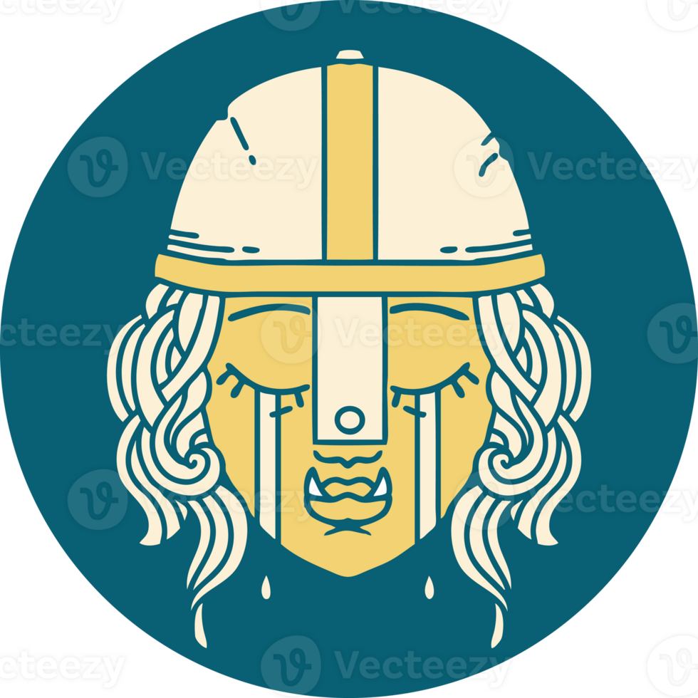 Retro Tattoo Style crying orc fighter character face png