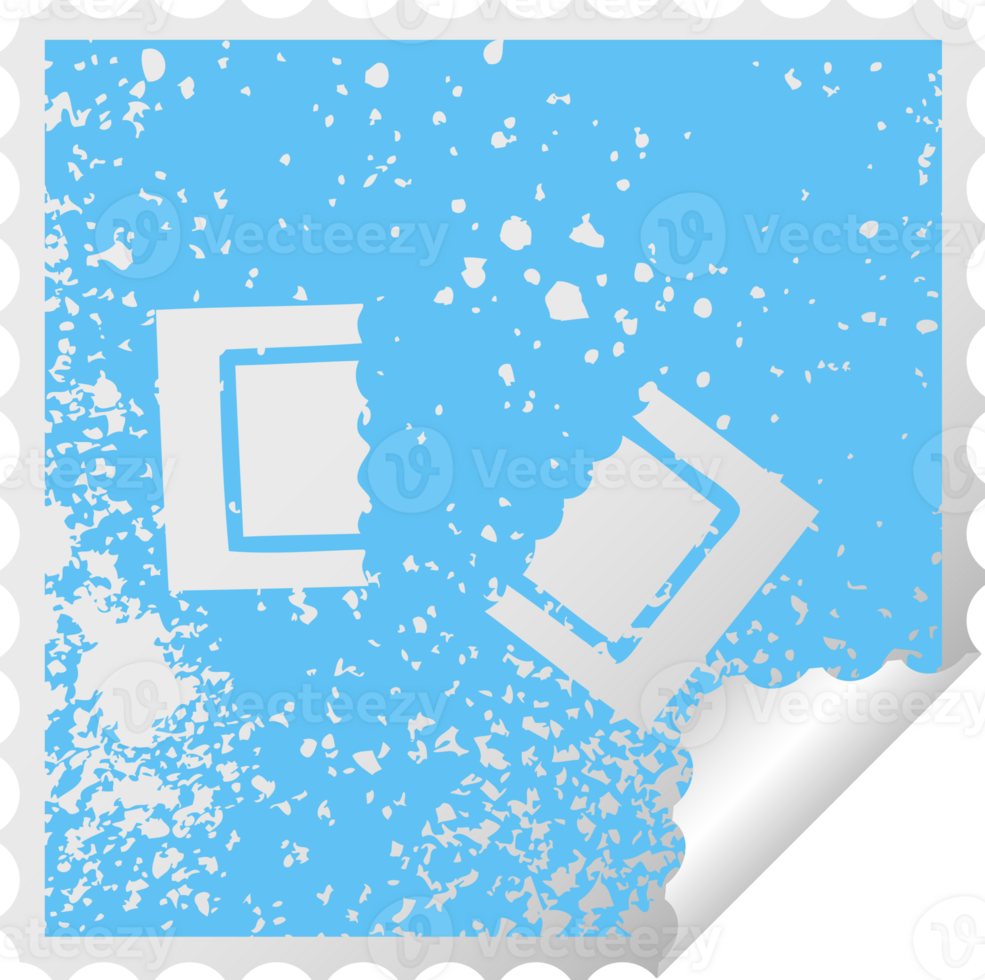distressed square peeling sticker symbol of a cinema ticket png