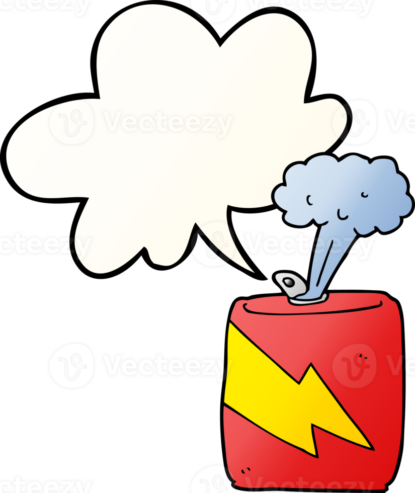 cartoon soda can with speech bubble in smooth gradient style png