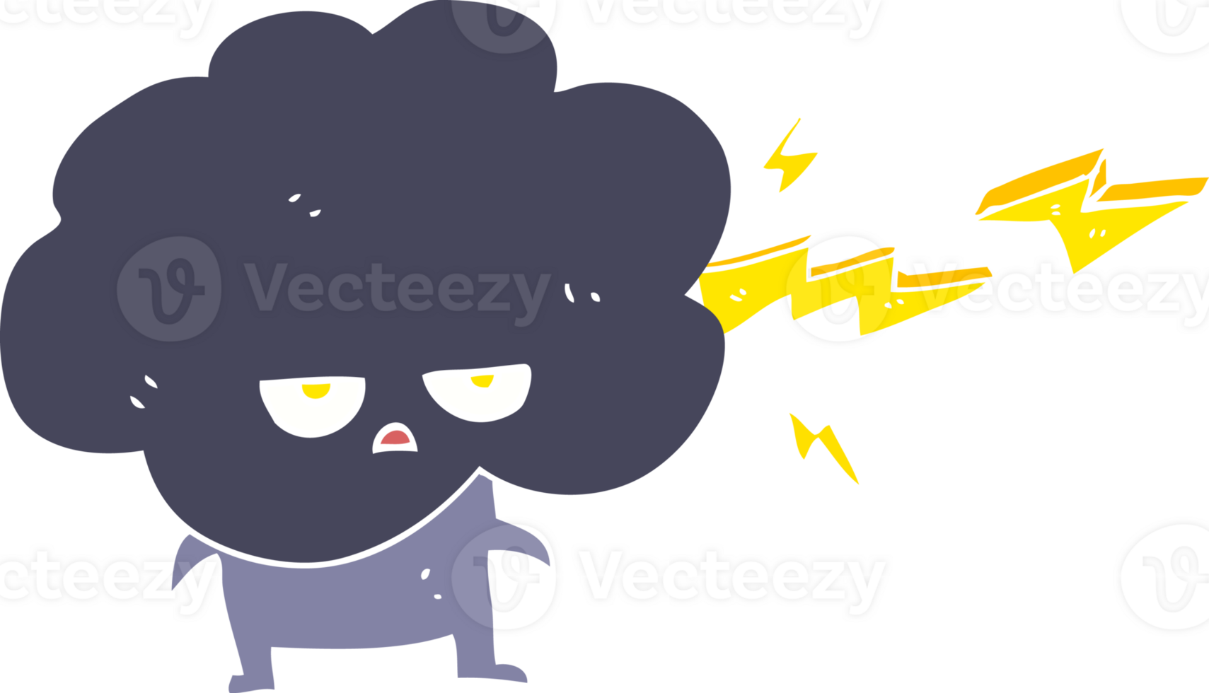 flat color illustration of raincloud character shooting lightning png