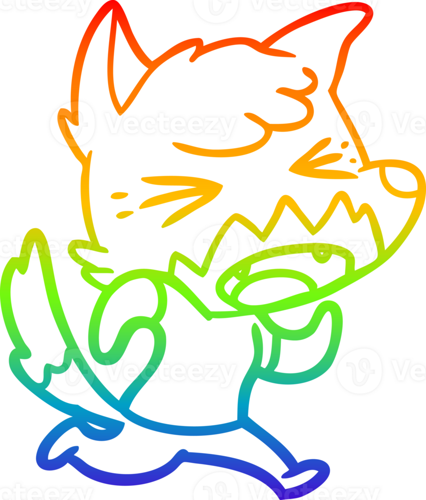 rainbow gradient line drawing of a angry cartoon fox running png
