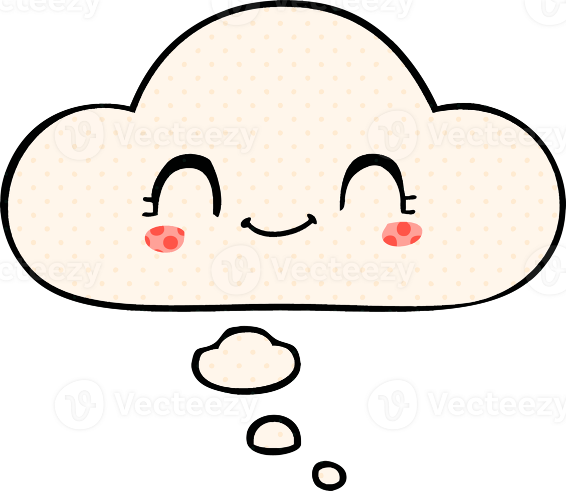 cute cartoon face with thought bubble in comic book style png