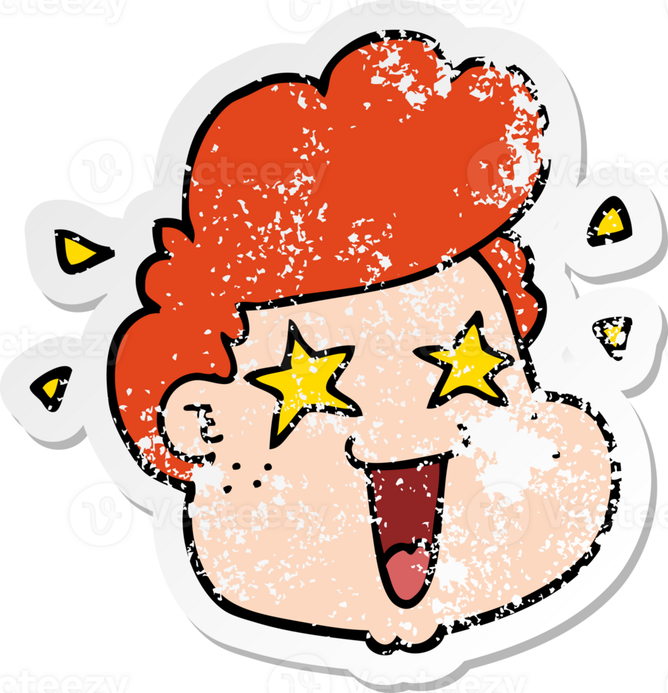 distressed sticker of a cartoon boy's face png