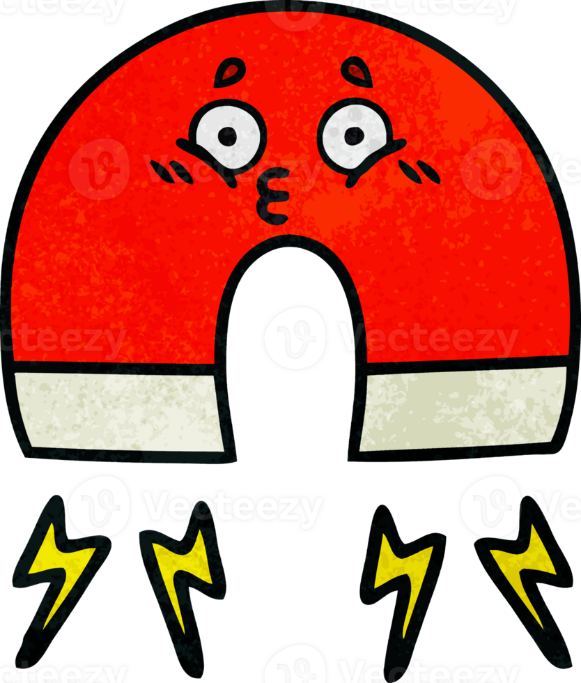retro grunge texture cartoon of a magnet png