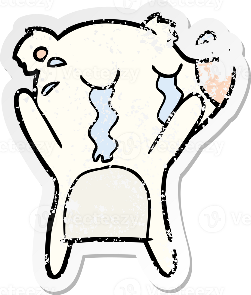 distressed sticker of a cartoon crying polar bear png