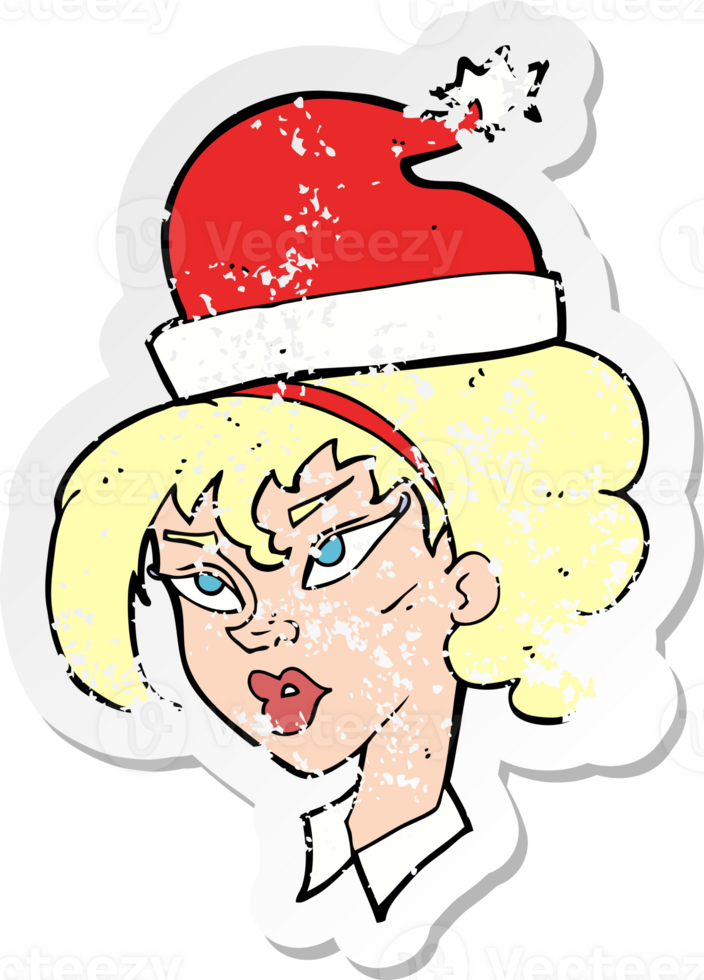retro distressed sticker of a cartoon woman ready for christmas png