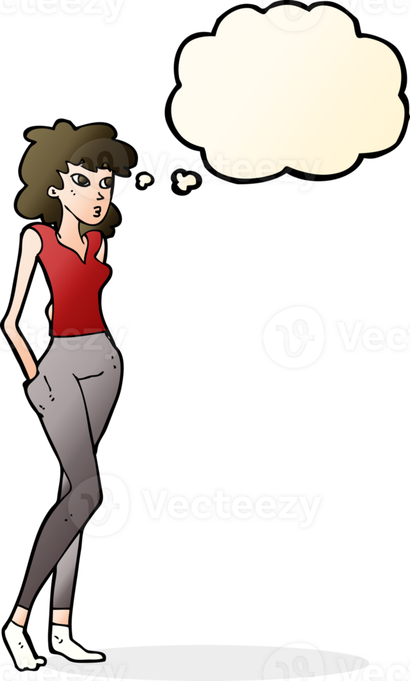 cartoon pretty woman  with thought bubble png