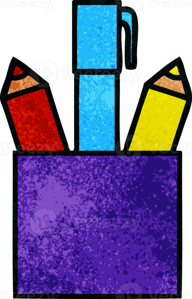 retro grunge texture cartoon of a pencil pot png