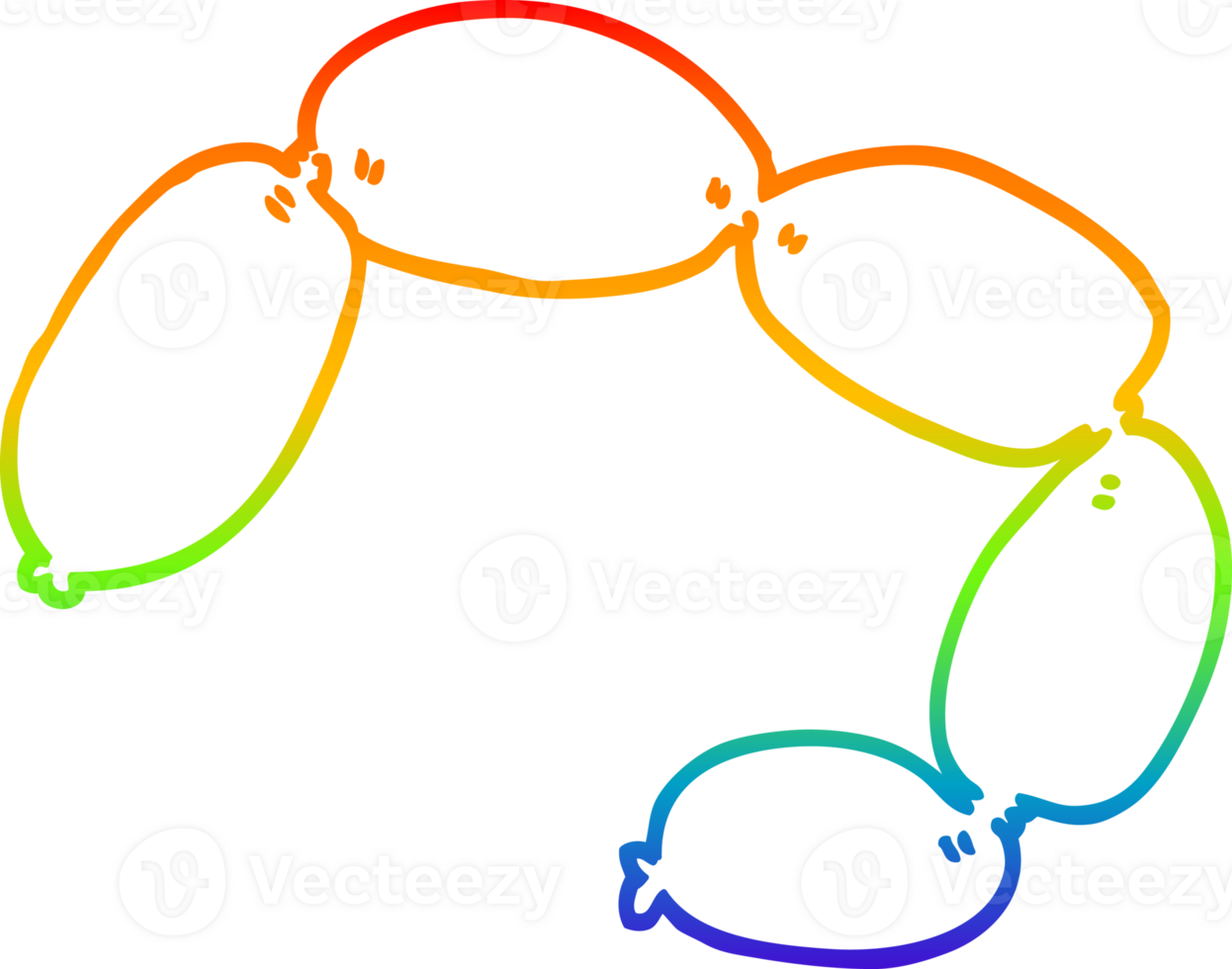 rainbow gradient line drawing of a cartoon string of sausages png